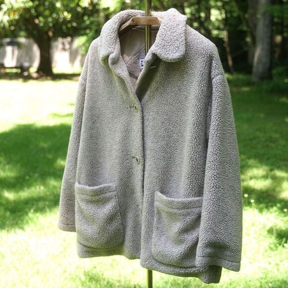 Vintage 90s IZZI Outerwear Beige Fleece Button Front Jacket - Picture 7 of 8